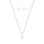 Conjunto de Prata 925 Brinco e Colar Ponto de Luz Lisa