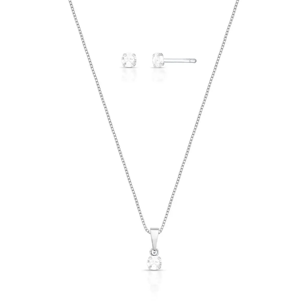 Conjunto de Prata 925 Brinco e Colar Ponto de Luz Lisa