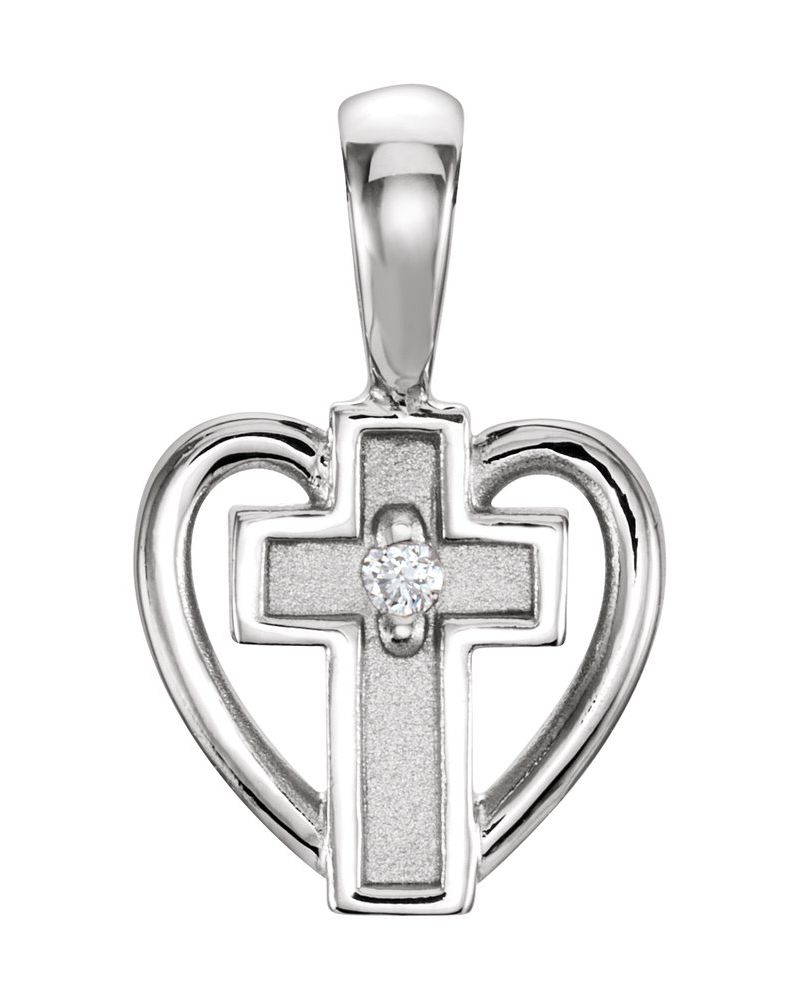 Pingente Coração e Cruz em Ouro 14k com Diamantes Naturais – Modelo 2