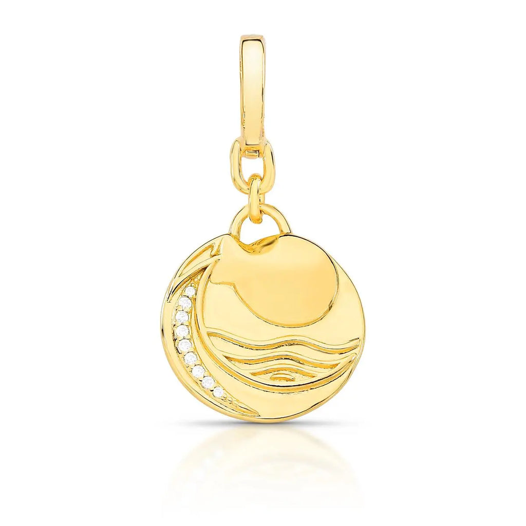 Pingente Folheado a Ouro Redondo Signo Aquário Curvo Texturizado e com Zircônia
