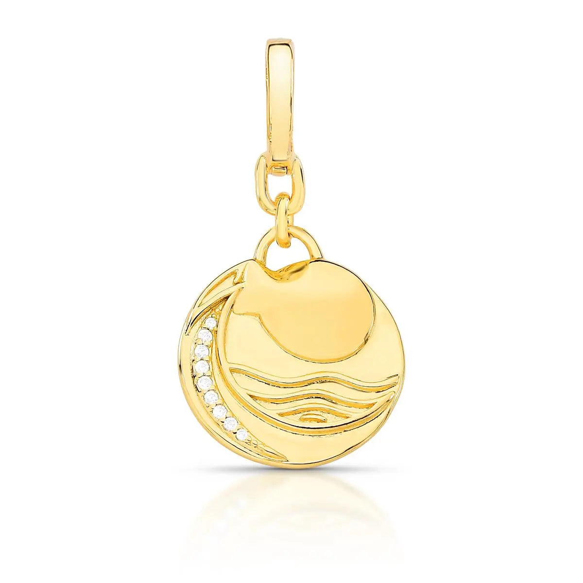 Pingente Folheado a Ouro Redondo Signo Aquário Curvo Texturizado e com Zircônia