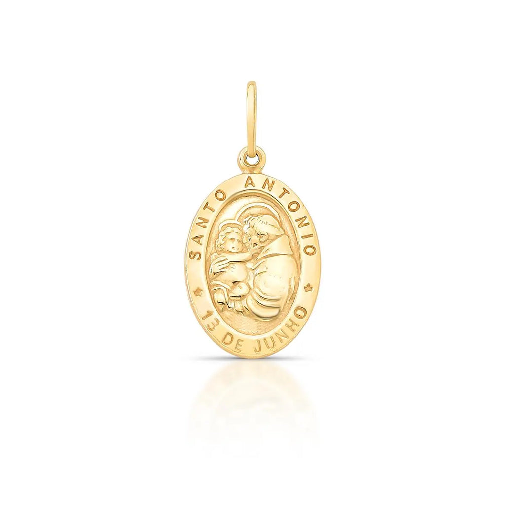 Pingente de Prata 925 Banhada a Ouro Imagem Santo Antônio Liso