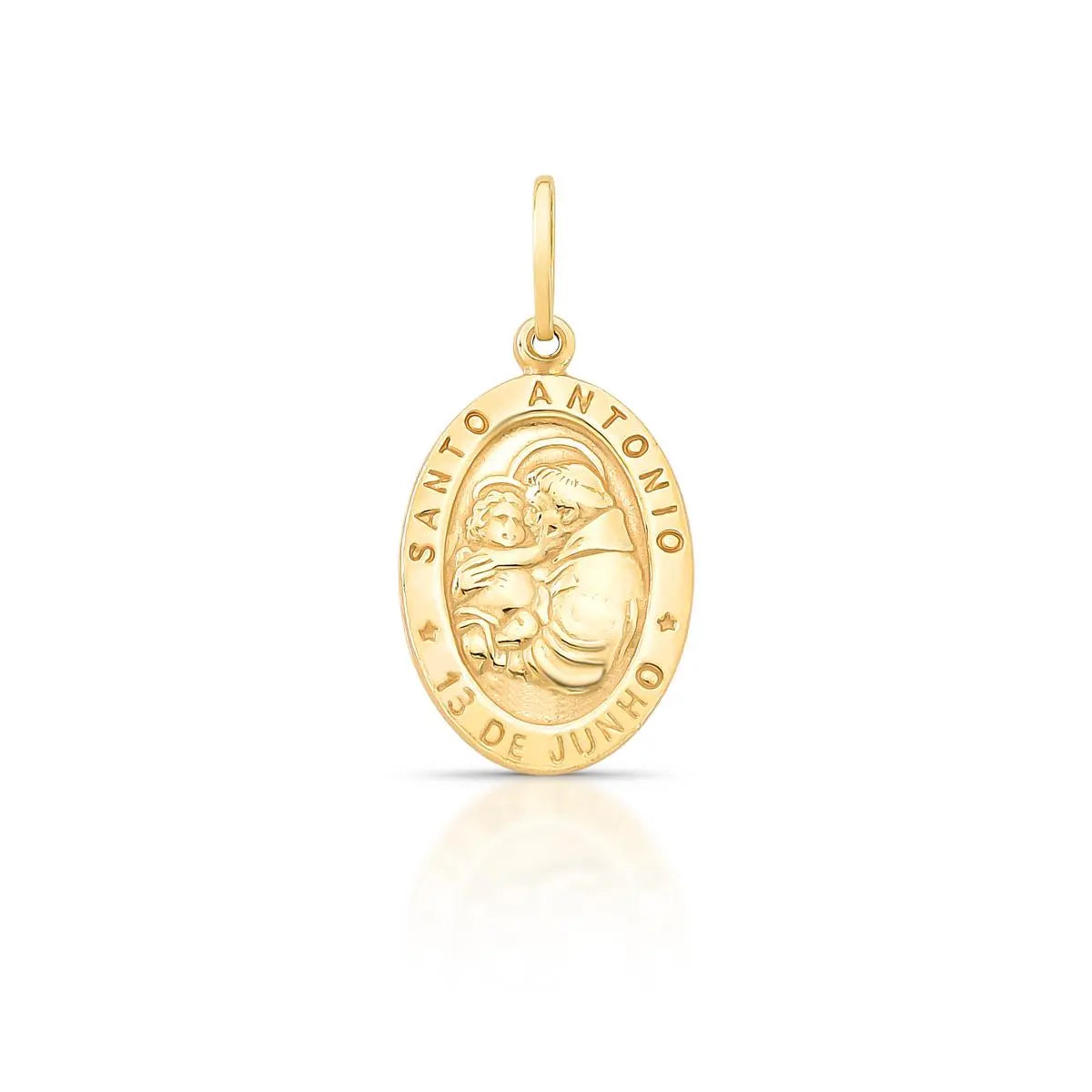 Pingente de Prata 925 Banhada a Ouro Imagem Santo Antônio Liso