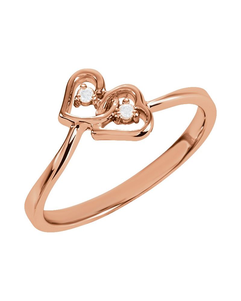 Anel Duplo Coração Cravejado em Ouro 14k com Diamantes Naturais