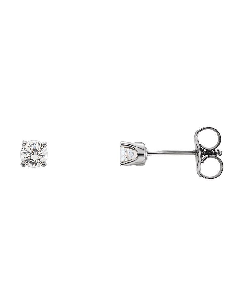 Brinco Ponto de Luz Redondo Quatro Garras Pedra do Mês Infantil em Ouro 14k com Diamantes de Laboratório