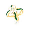 Anel Folheado a Ouro de Flor Esmaltado com Cristal e Zircônia