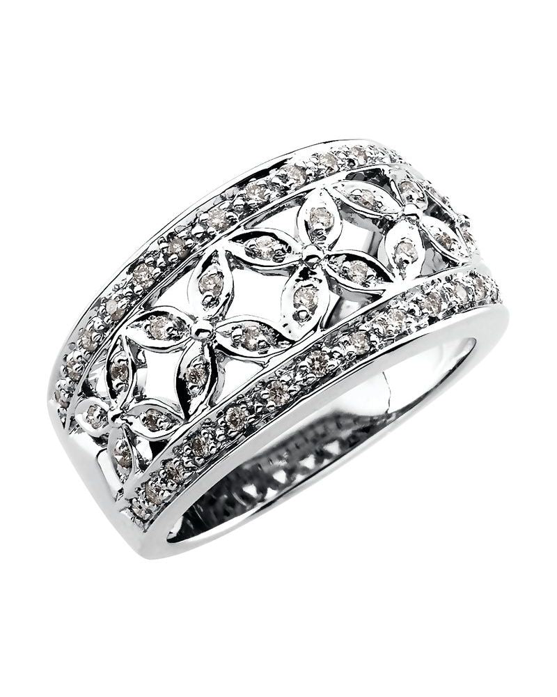 Anel Floral Etrusco em Ouro 14k com Diamantes Naturais