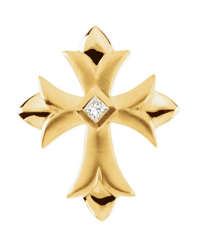 Pingente Solitário Cruz em Ouro 14k com Diamantes Naturais – Modelo 12