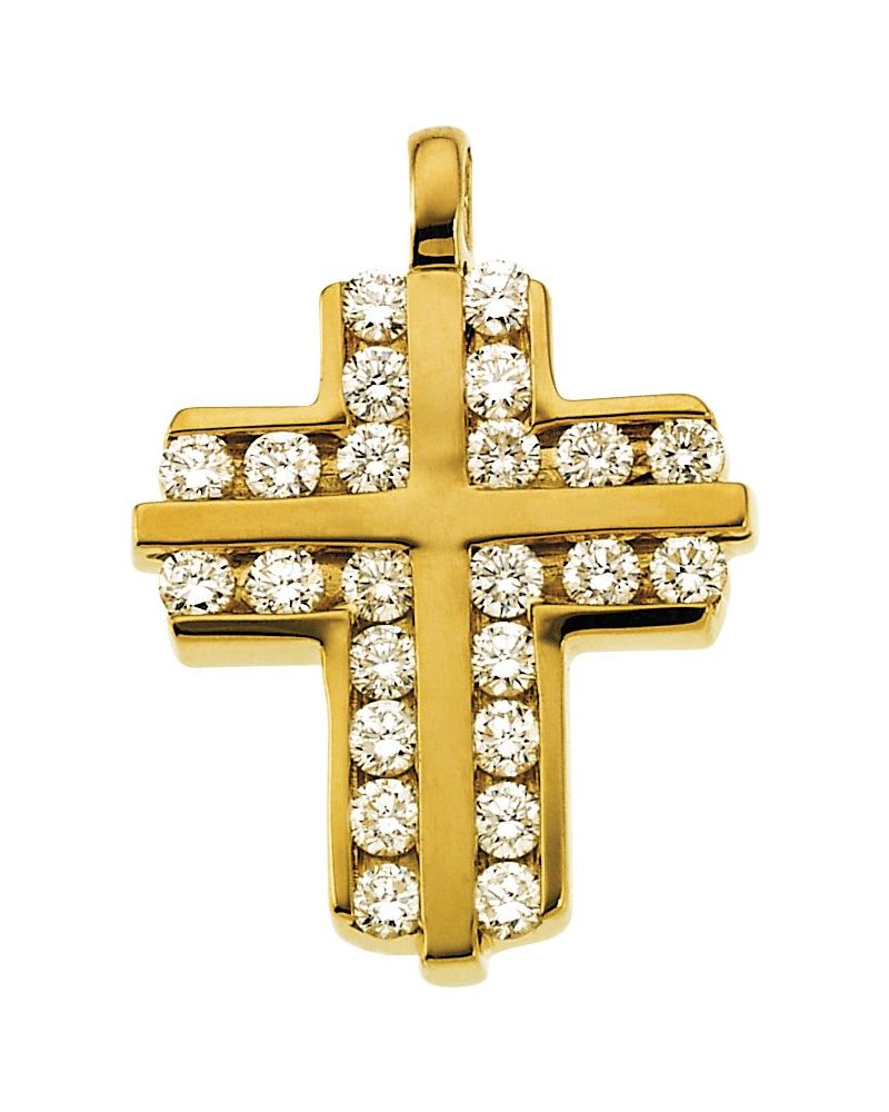 Pingente Cruz Cravejado em Ouro 14k com Diamantes Naturais – Modelo 35