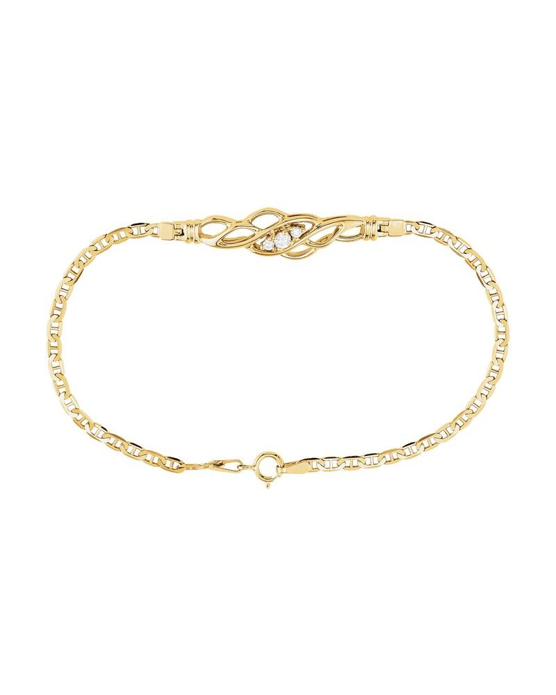 Pulseira Âncora Cravejada em Ouro 14k com Diamantes Naturais