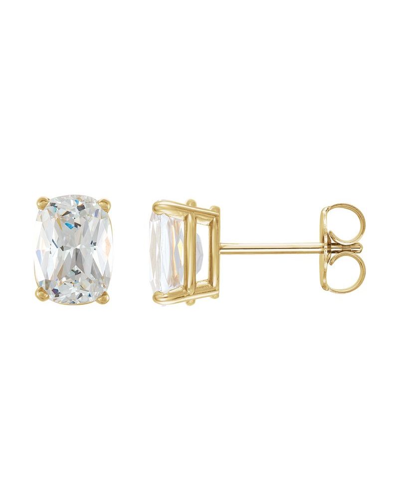 Brinco Ponto de Luz Almofada Alongada Quatro Garras em Ouro 14k com Diamantes de Laboratório