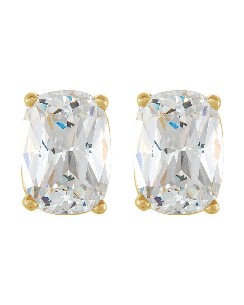 Brinco Ponto de Luz Almofada Alongada Quatro Garras em Ouro 14k com Diamantes de Laboratório