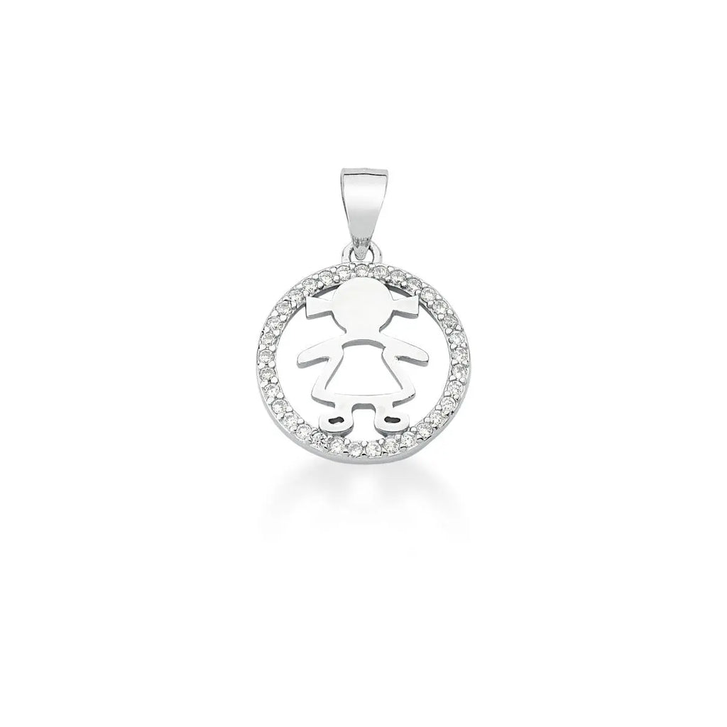 Pingente de Prata 925 Redondo de Menina Branco