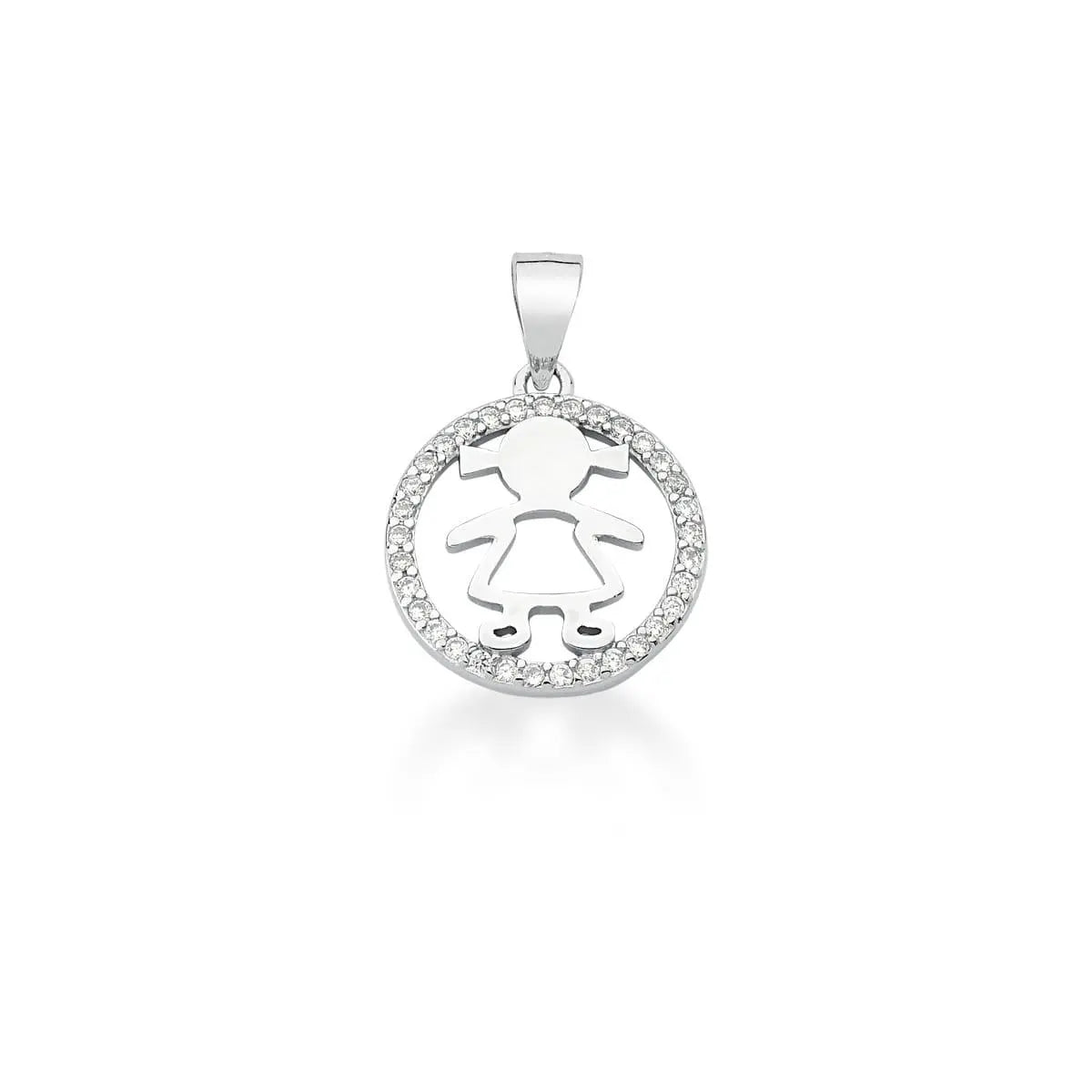 Pingente de Prata 925 Redondo de Menina Branco