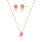 Conjunto Brinco e Colar com Cristal Oval e Zircônias