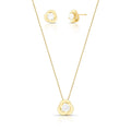 Conjunto Folheado a Ouro Brinco e Colar de Flor com Cristal Redondo