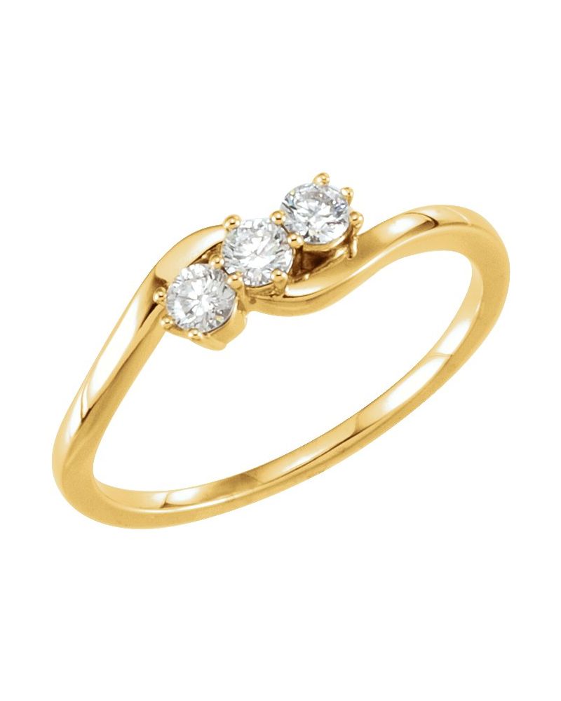 Anel Três Pedras em Ouro 14k com Diamantes de Laboratório