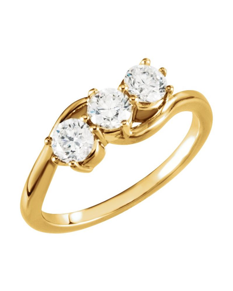 Anel Três Pedras em Ouro 14k com Diamantes de Laboratório