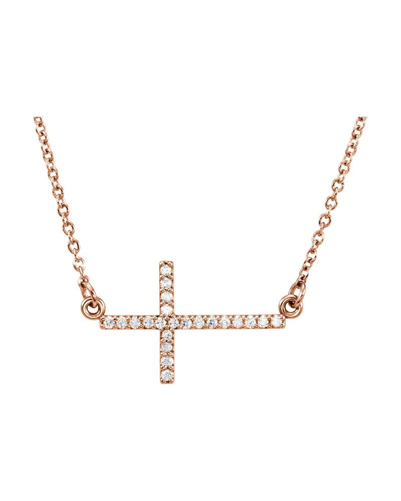 Colar Cruz Horizontal em Ouro 14k com Diamantes de Laboratório