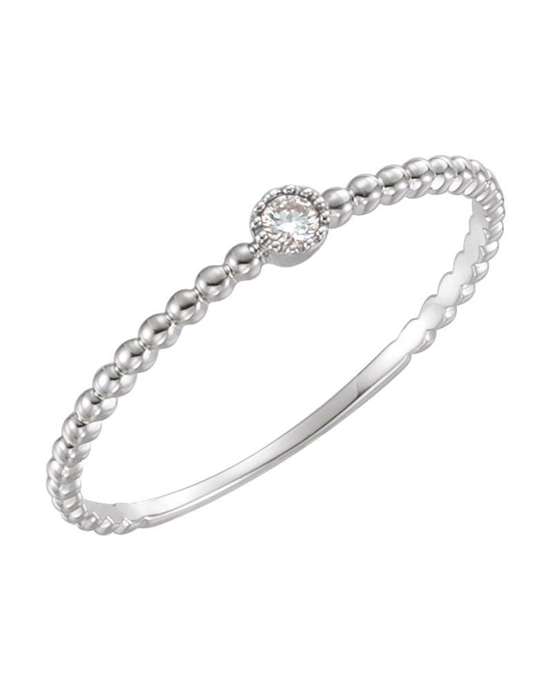 Anel Bolinhas Solitário com Cravação Bezel em Ouro 14k com Diamantes Naturais