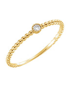 Anel Bolinhas Solitário com Cravação Bezel em Ouro 14k com Diamantes Naturais