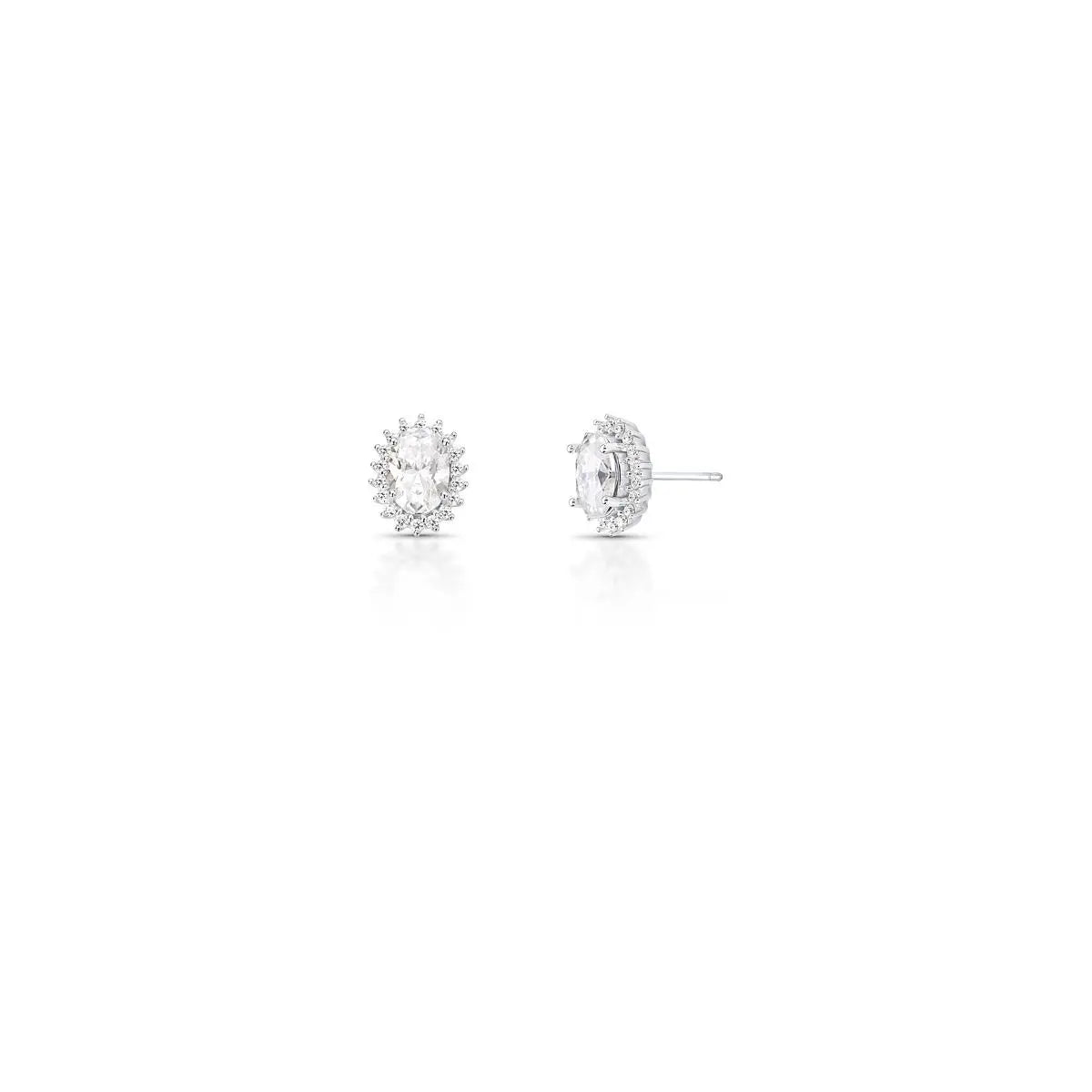 Brinco de Prata 925 Oval em Pedras Moissanites