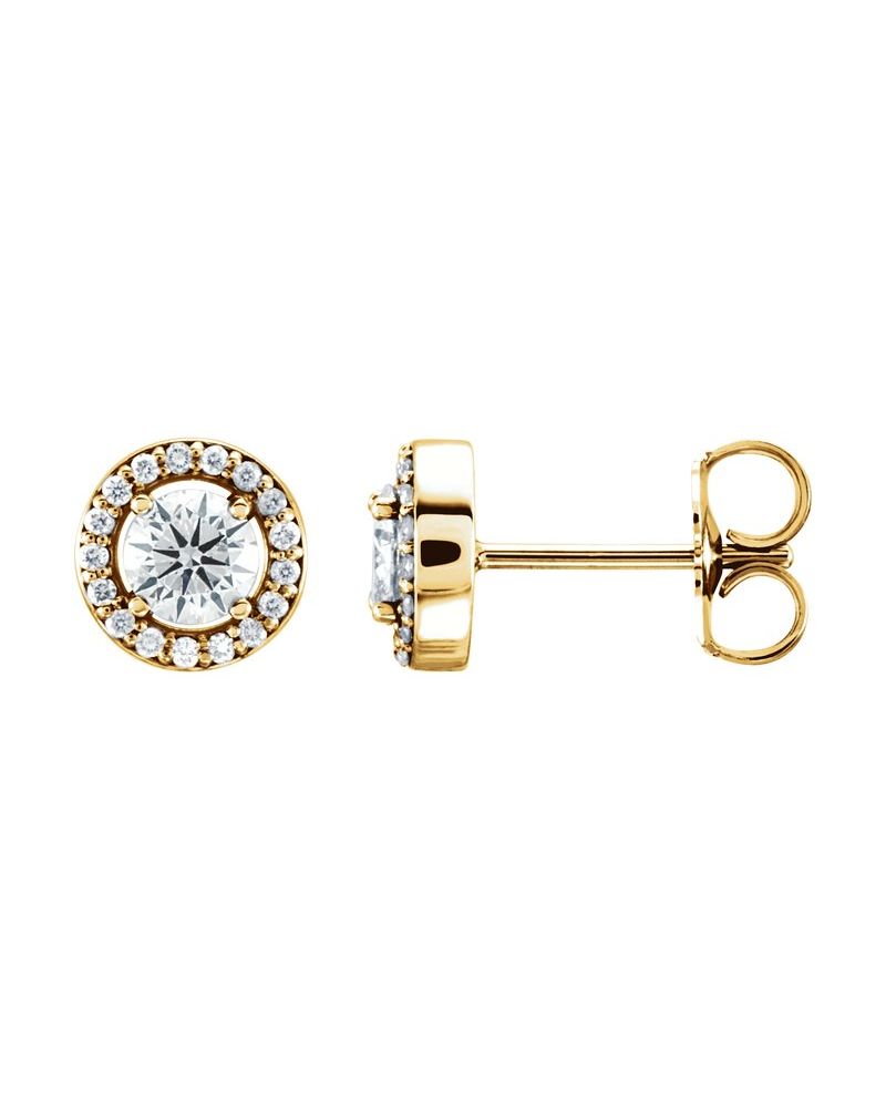 Brinco Redondo Quatro Garras Halo em Ouro 14k com Diamantes de Laboratório – Modelo 2