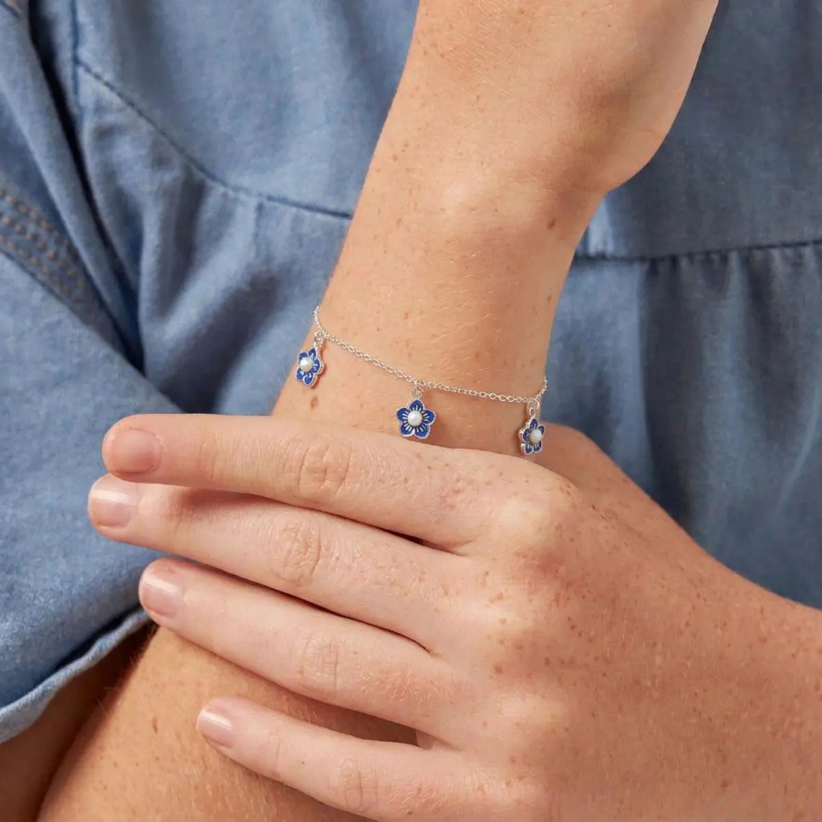 Pulseira de Prata 925 Kids com Três Pingentes de Flor