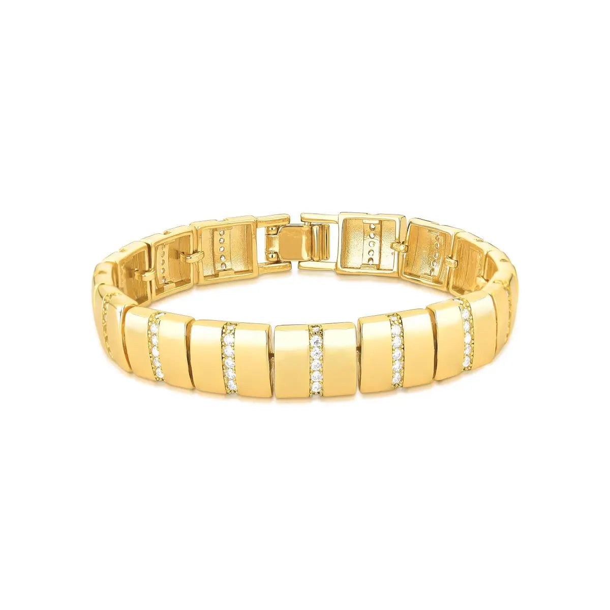 Pulseira Folheada a Ouro Quadrada Intercalada com Zircônias