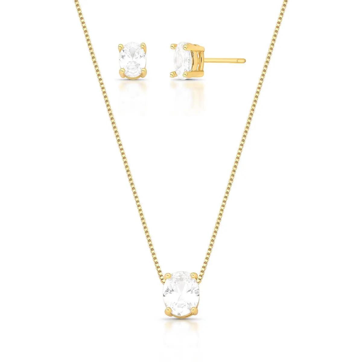 Conjunto Brinco e Colar com Zircônias Ovais