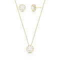 Conjunto Folheado a Ouro Brinco e Colar com Zircônias Redondas e Quadrada