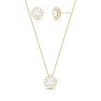 Conjunto Folheado a Ouro Brinco e Colar com Zircônias Redondas e Quadrada