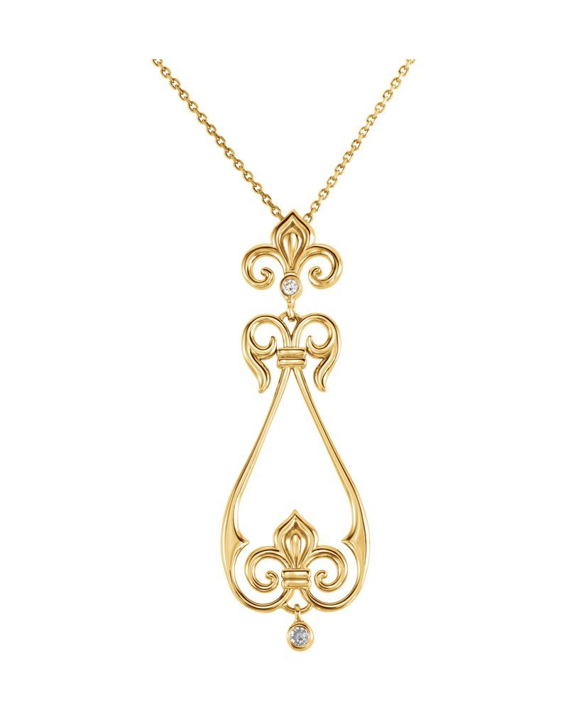Colar Flor-de-lis em Ouro 14k com Diamantes Naturais – Modelo 2