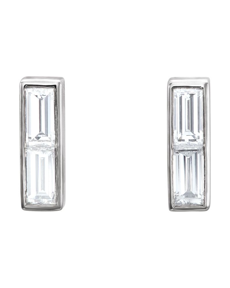 Brinco Baguete Barra em Ouro 14k com Diamantes Naturais
