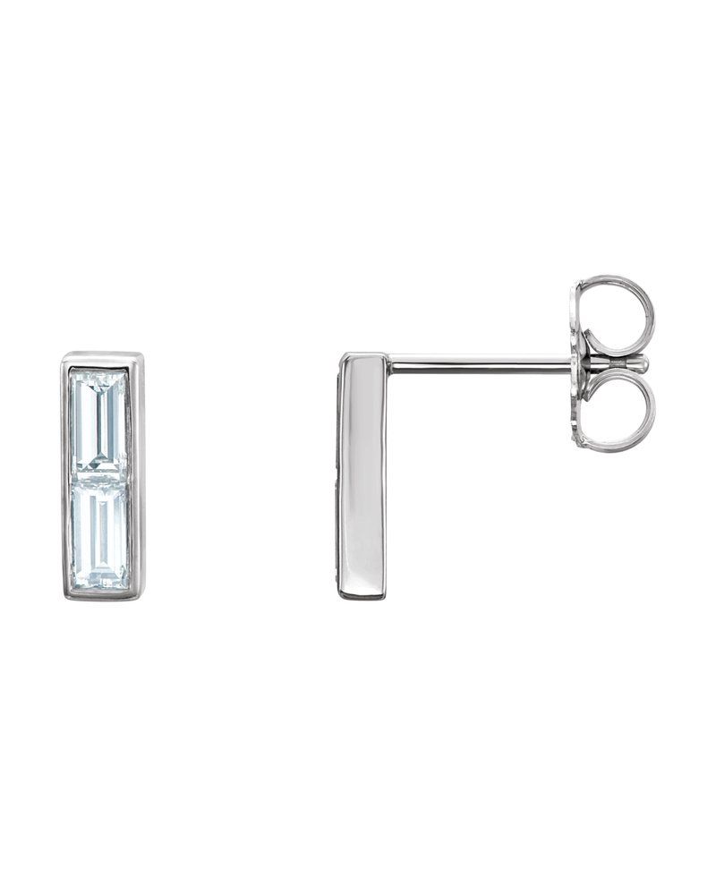 Brinco Baguete Barra em Ouro 14k com Diamantes Naturais