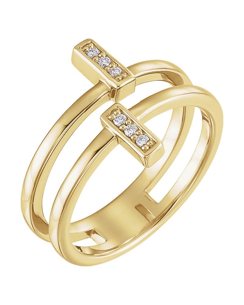 Anel Duplo Barra em Ouro 14k com Diamantes Naturais – Modelo 2