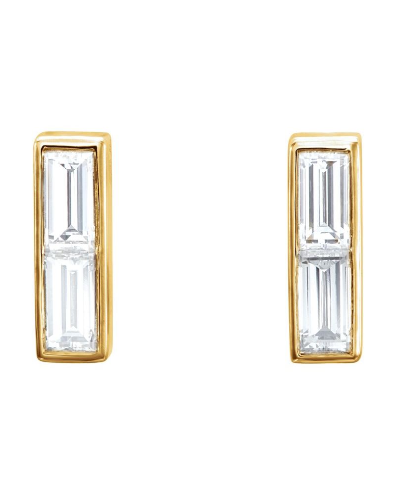 Brinco Baguete Barra em Ouro 14k com Diamantes Naturais