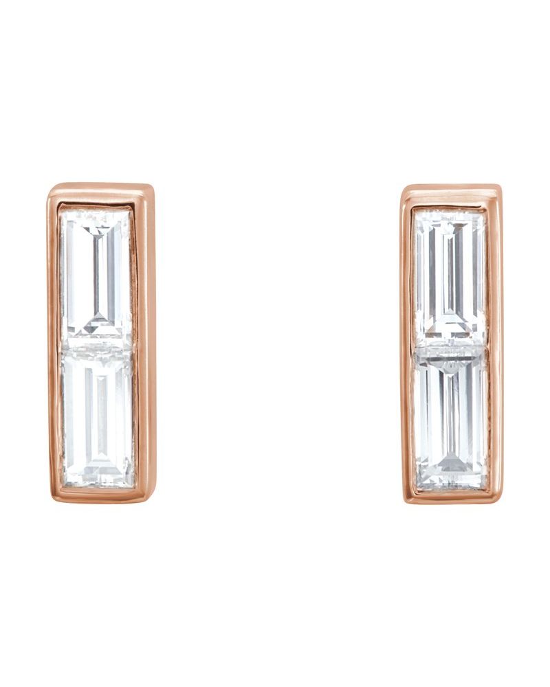 Brinco Baguete Barra em Ouro 14k com Diamantes Naturais