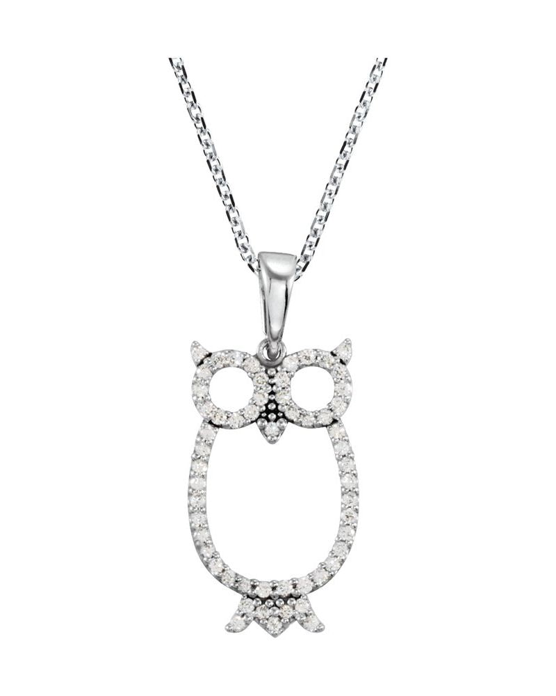 Colar Coruja Cravejado em Ouro 14k com Diamantes Naturais