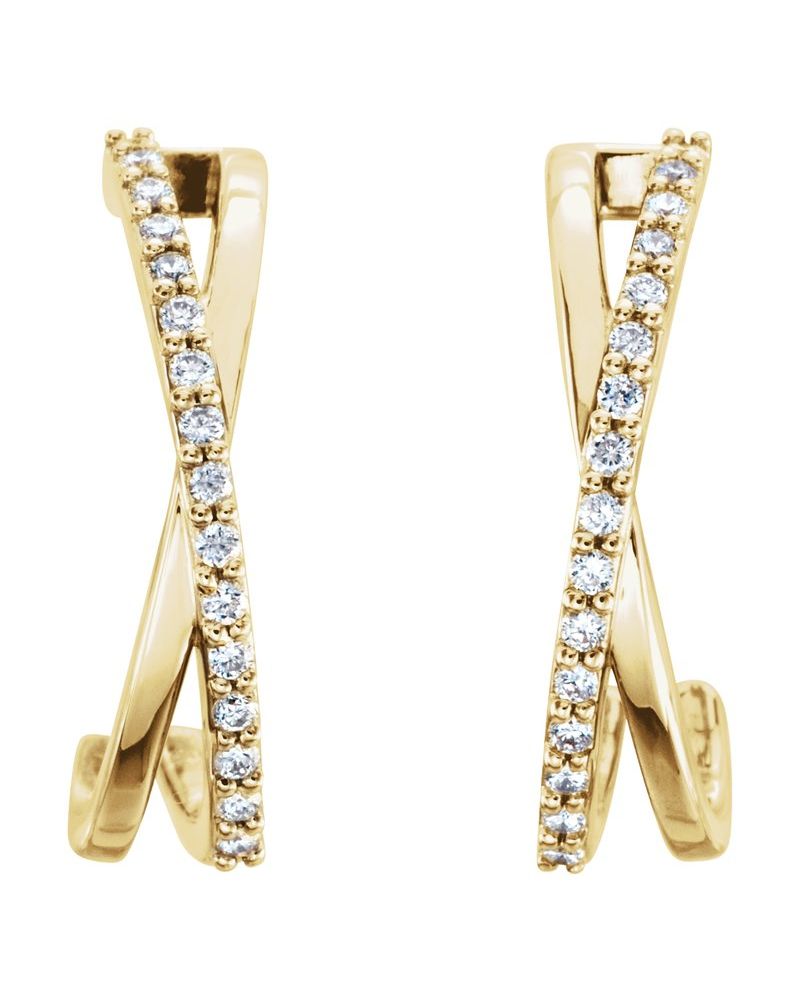 Brinco Meia Argola Entrelaçado em Ouro 14k com Diamantes Naturais