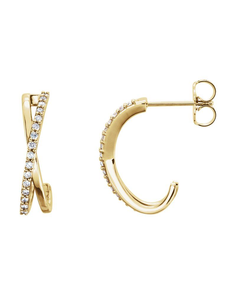Brinco Meia Argola Entrelaçado em Ouro 14k com Diamantes Naturais
