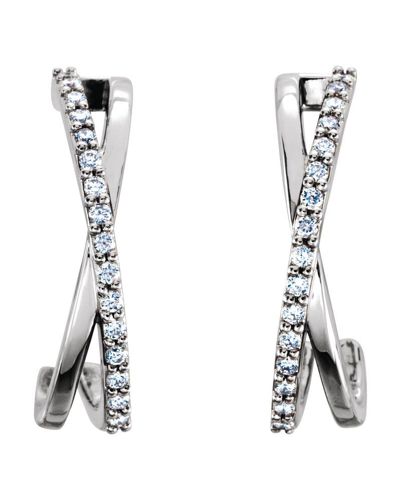 Brinco Meia Argola Entrelaçado em Ouro 14k com Diamantes Naturais
