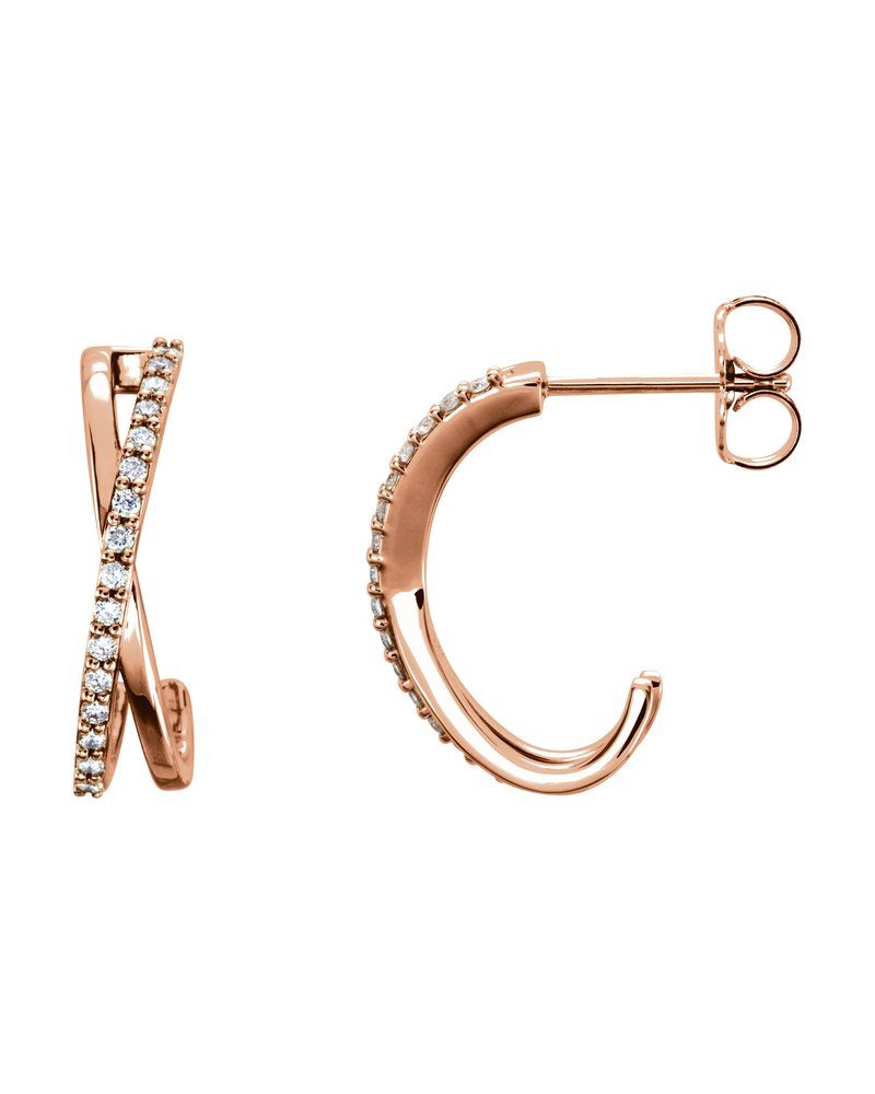 Brinco Meia Argola Entrelaçado em Ouro 14k com Diamantes Naturais