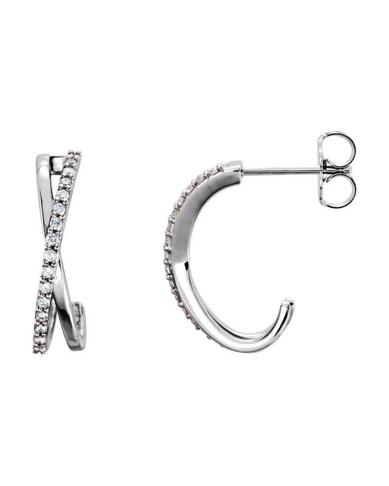 Brinco Meia Argola Entrelaçado em Ouro 14k com Diamantes Naturais