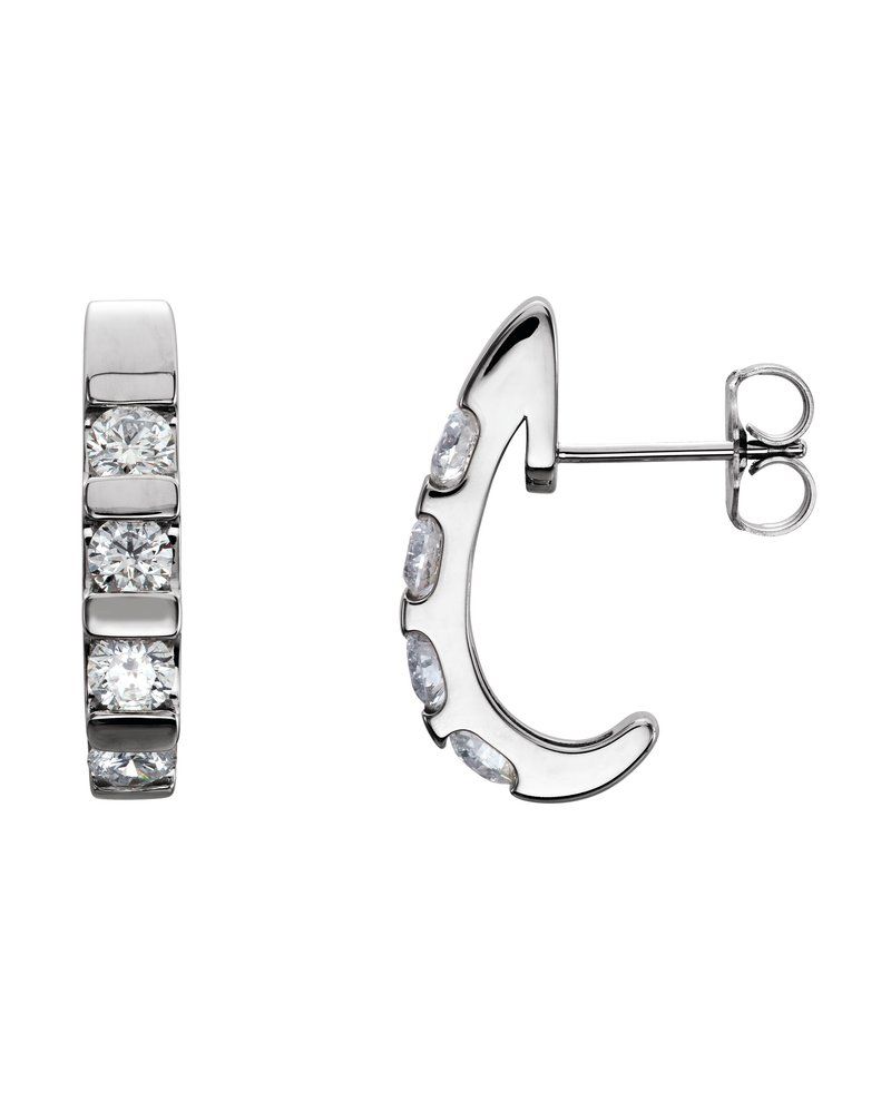 Brinco Meia Argola com Cravação Trilho em Ouro 14k com Diamantes Naturais