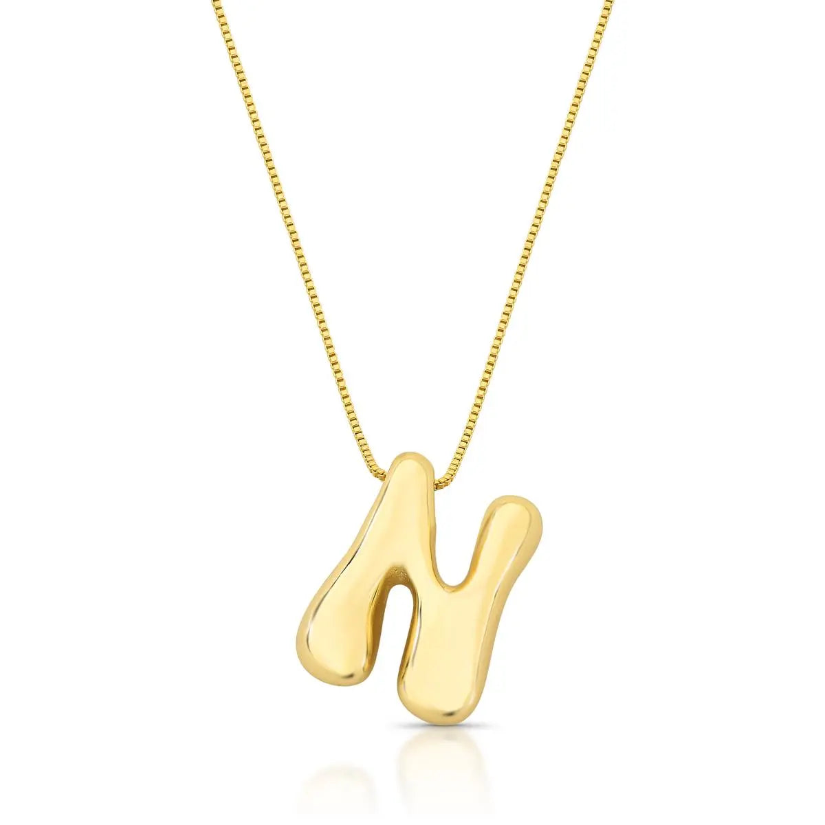 Colar Folheado a Ouro com Pingente de Letra "N" Abaulado