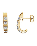 Brinco Meia Argola com Cravação Trilho em Ouro 14k com Diamantes Naturais