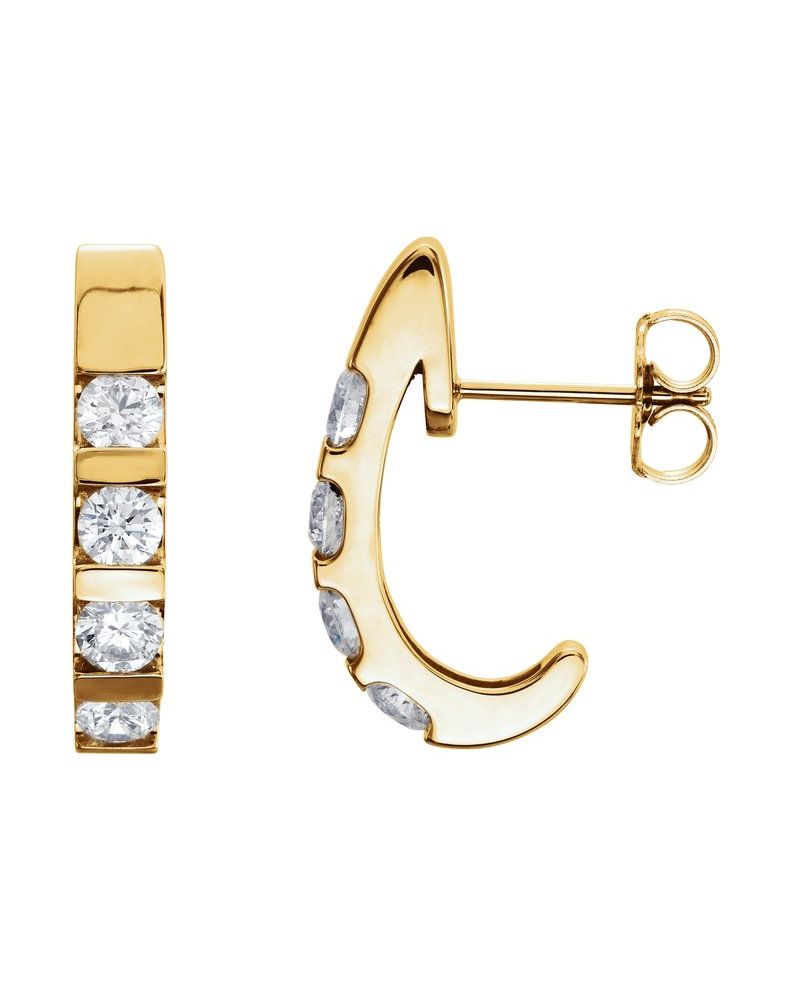 Brinco Meia Argola com Cravação Trilho em Ouro 14k com Diamantes Naturais