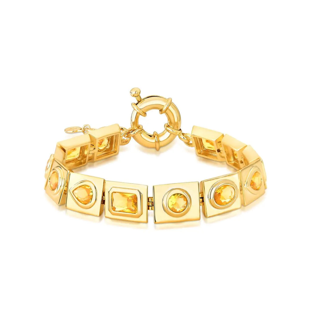 Pulseira Folheada a Ouro com Cristais Intercalados e Fecho Boia