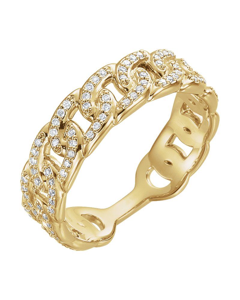 Anel Elos de Corrente Empilhável em Ouro 14k com Diamantes Naturais